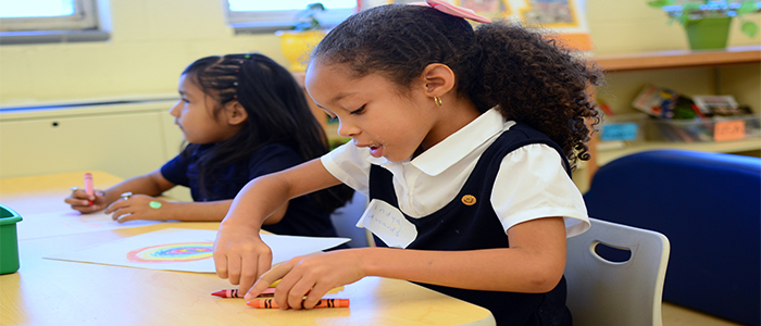 Seaton Elementary School students love creating art during activity time.